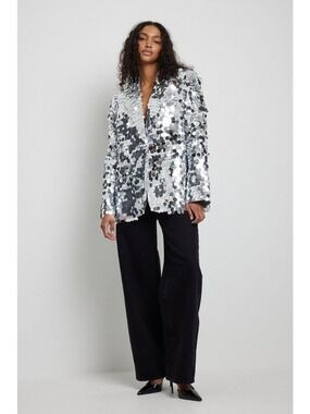 Josefine HJ  x NA-KD Oversized Sequined Blazer silver  Size 36 US Small NWT